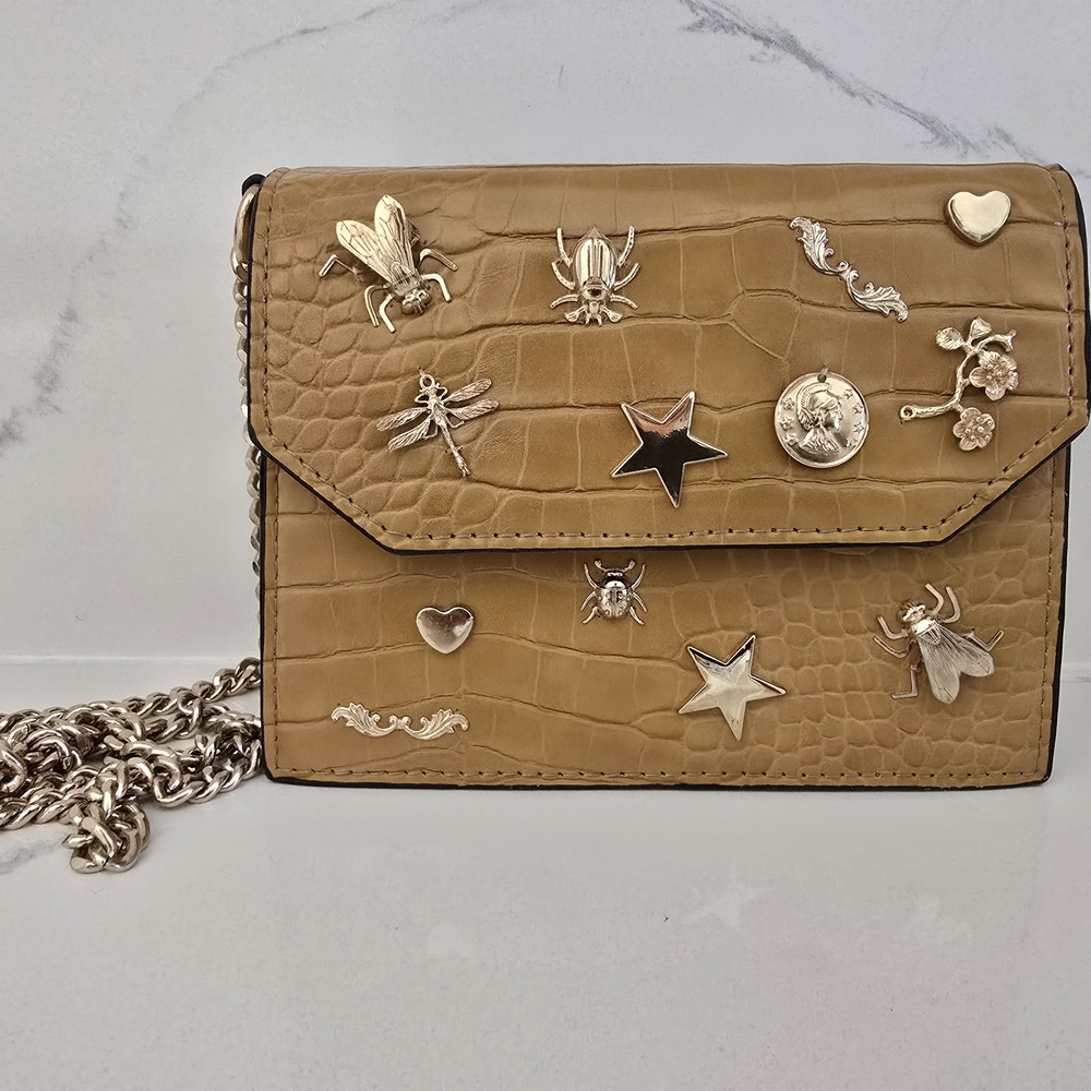 Zara Tan Croc-Embossed Crossbody with Gold Accents